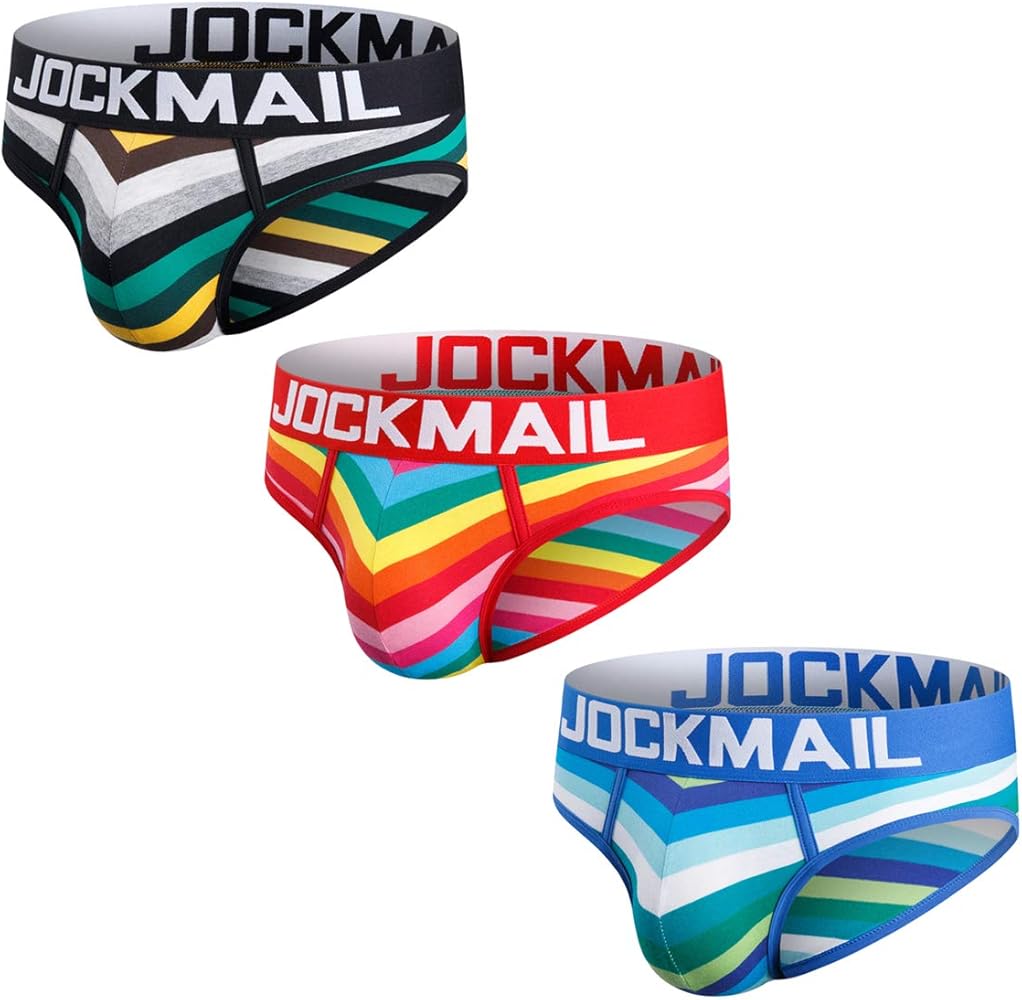 JOCKMAIL 3PCS/Pack Men Briefs Underwear Cotton Mens Rainbow Stripe Underwear Briefs Comfortable Underpants