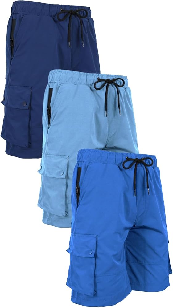 Galaxy by Harvic 3-Pack Men's Moisture Wicking Performance Quick Dry Cargo Shorts