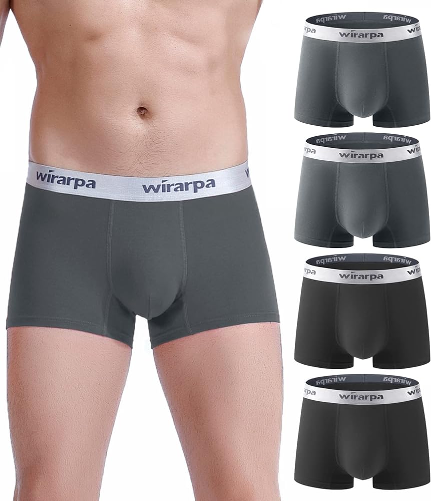 wirarpa Mens Trunks Underwear Cotton Boxer Briefs Short Leg Comfortable Underpants 4 Pack