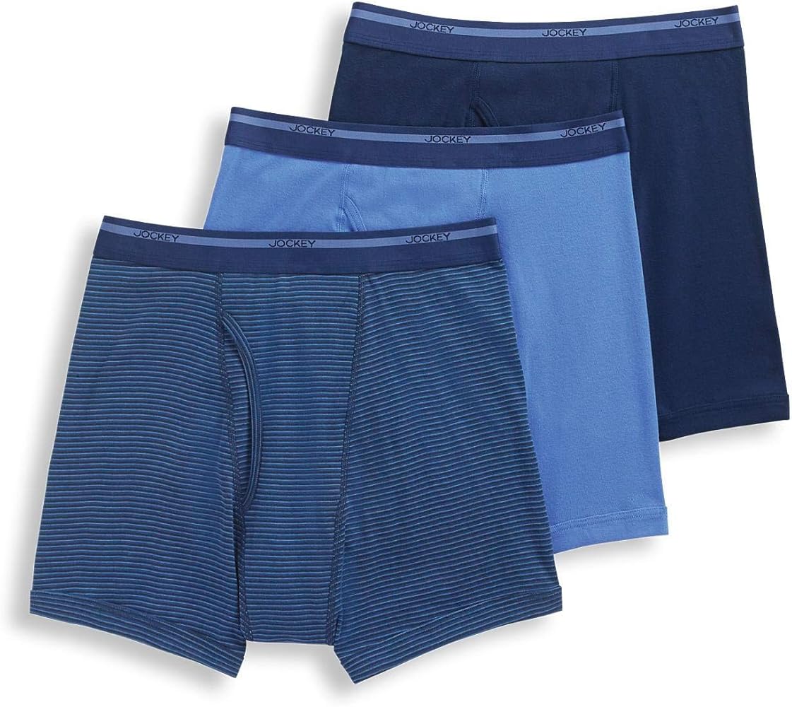 Jockey Men's Underwear Lightweight Classic Boxer Brief - 3 Pack, Just Past Midnight/Blue Stripe/Forget Me Not, L