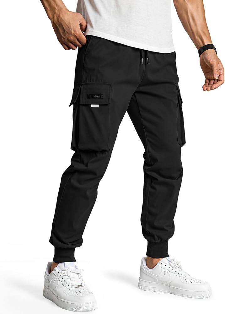 JMIERR Men's Casual Cargo Pants Drawstring Stretch Elastic Waist Tapered Pants with Pockets