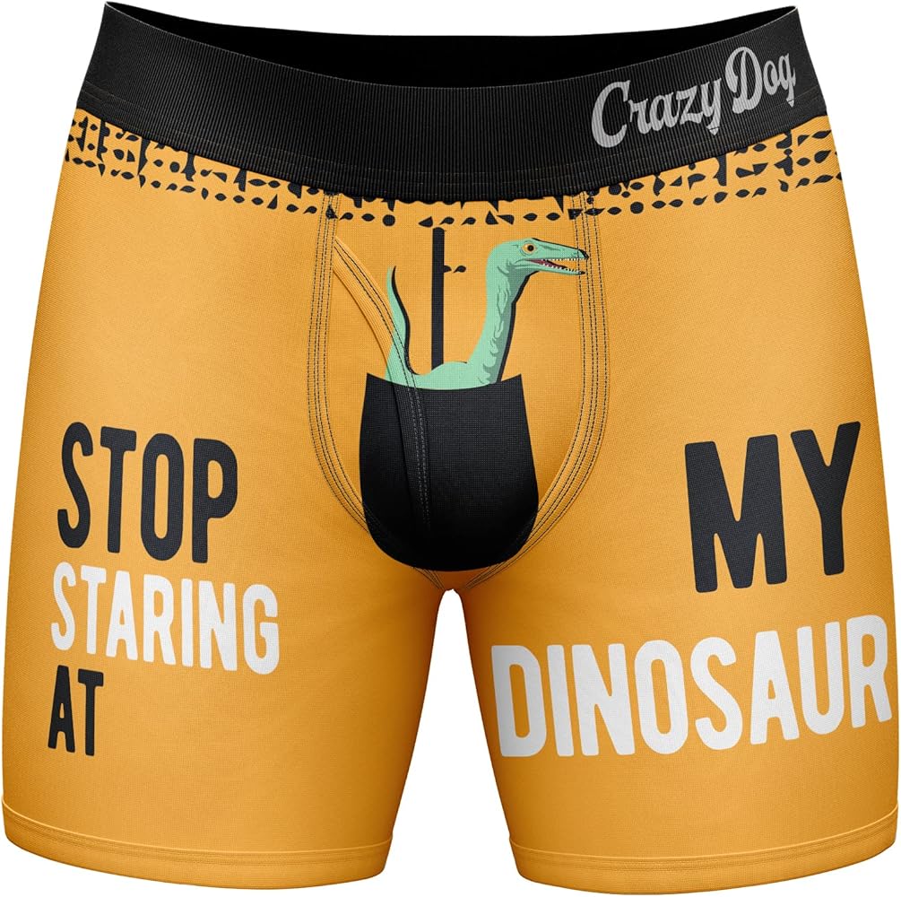 Crazy Dog T-Shirts Mens Stop Staring At My Dinosaur Boxers Funny Sarcastic Sexual Joke Novelty Underwear For Guys