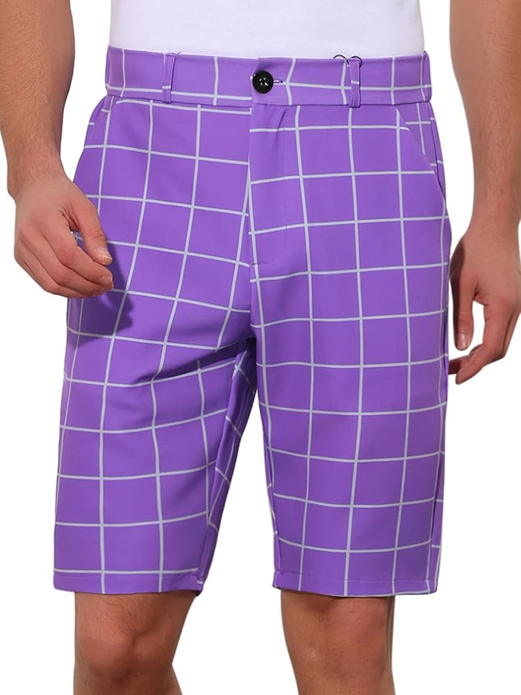 Lars Amadeus Plaid Golf Shorts for Men's Color Block Flat Front Formal Check Shorts