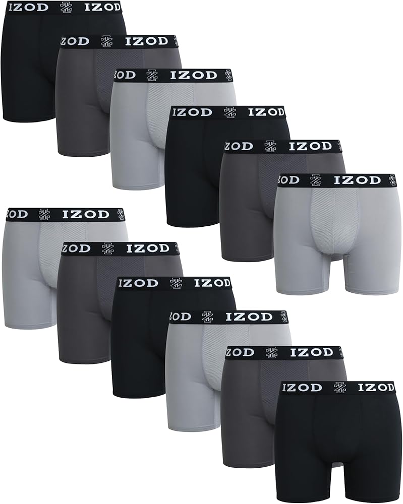 IZOD Men's Boxer Briefs - 12 Pack Ultrasoft Performance Mens Underwear Boxers - Breathable Active Sport Boxers for Men (S-XL)