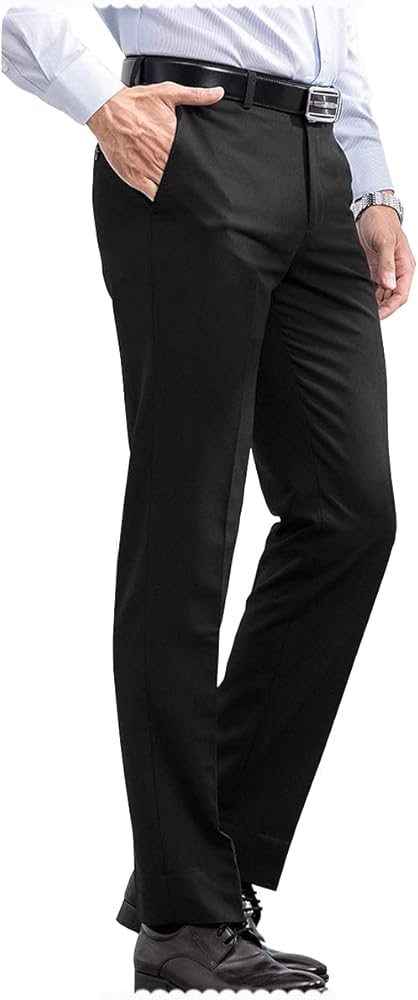 Men's Dress Pants Skinny Stretchy Texture Slacks Classic Flat Front Trousers for Men