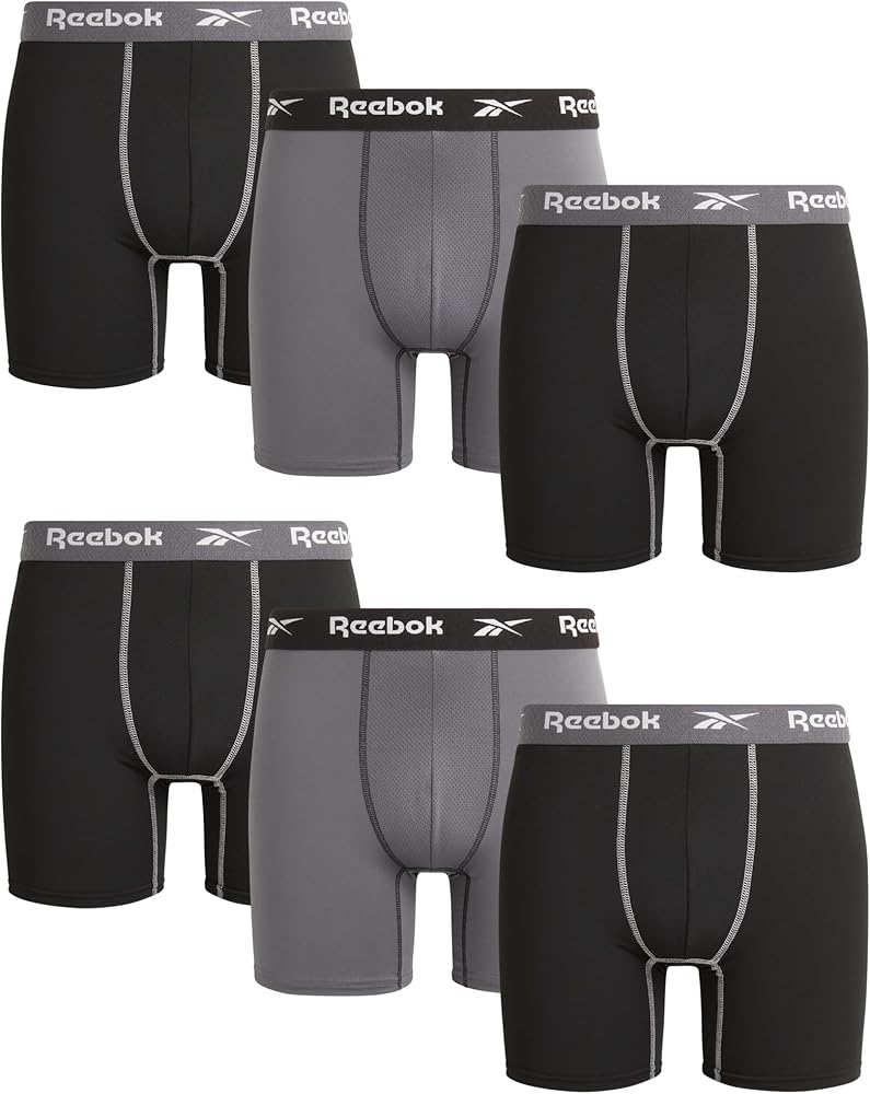 Reebok Men's Boxer Briefs - 6 Pack Sustainable Performance Boxers for Men with Contour Pouch - Moisture Wicking Mens Briefs