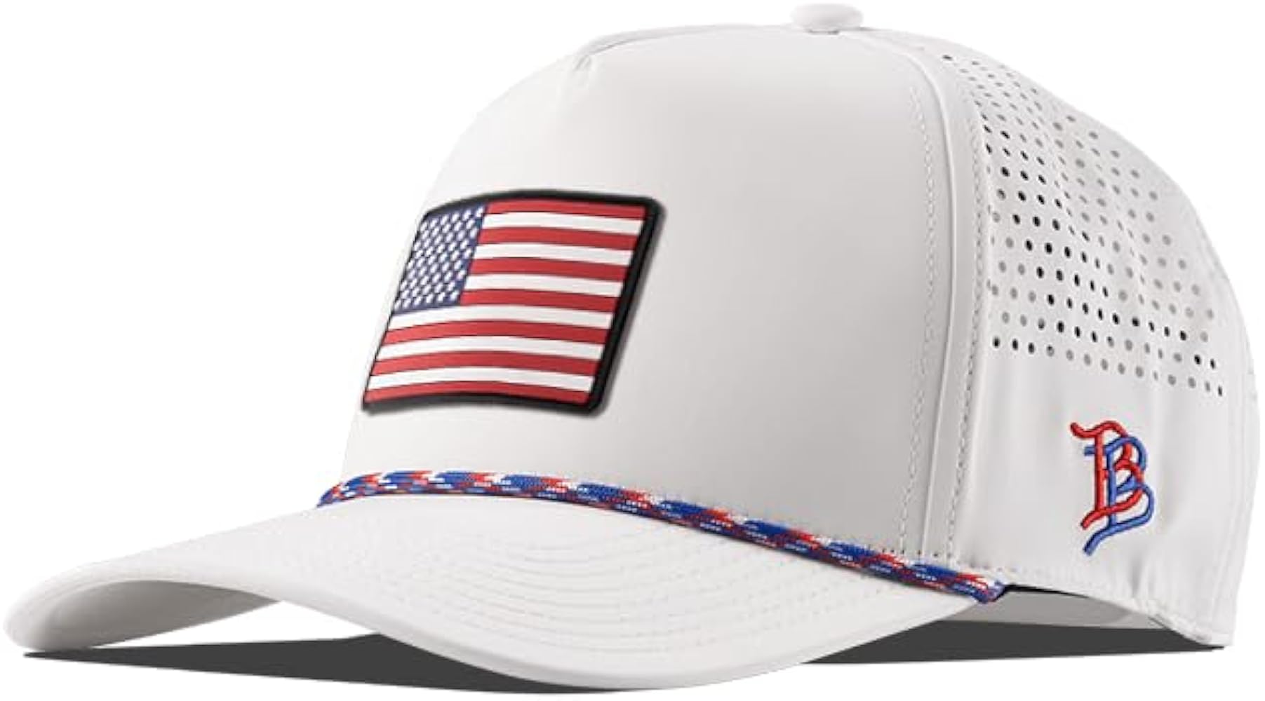 Branded Bills Old Glory PVC Curved 5 Panel Rope Hat, Fits 7-7 7/8, Adjustable Snapback