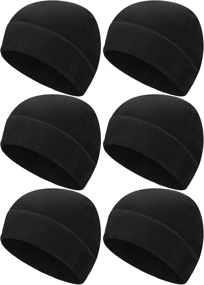 6 Pieces Winter Watch Skull Cap Men Warm Polar Fleece Beanie Hat Thick Windproof Unisex for Outdoor Exercising