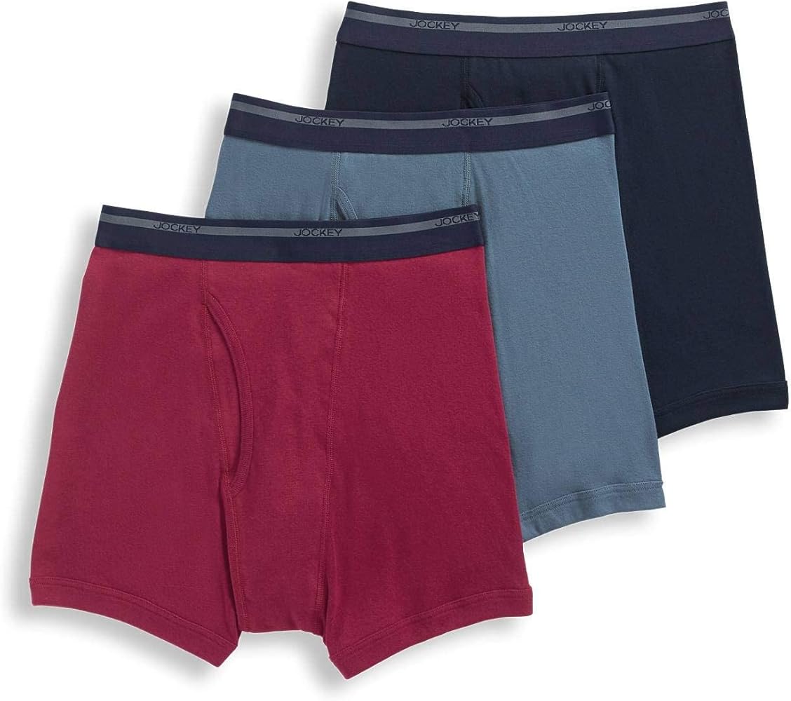 Jockey Men's Underwear Lightweight Classic Boxer Brief - 3 Pack, True Navy/Iron Grey/Spanish Wine, M