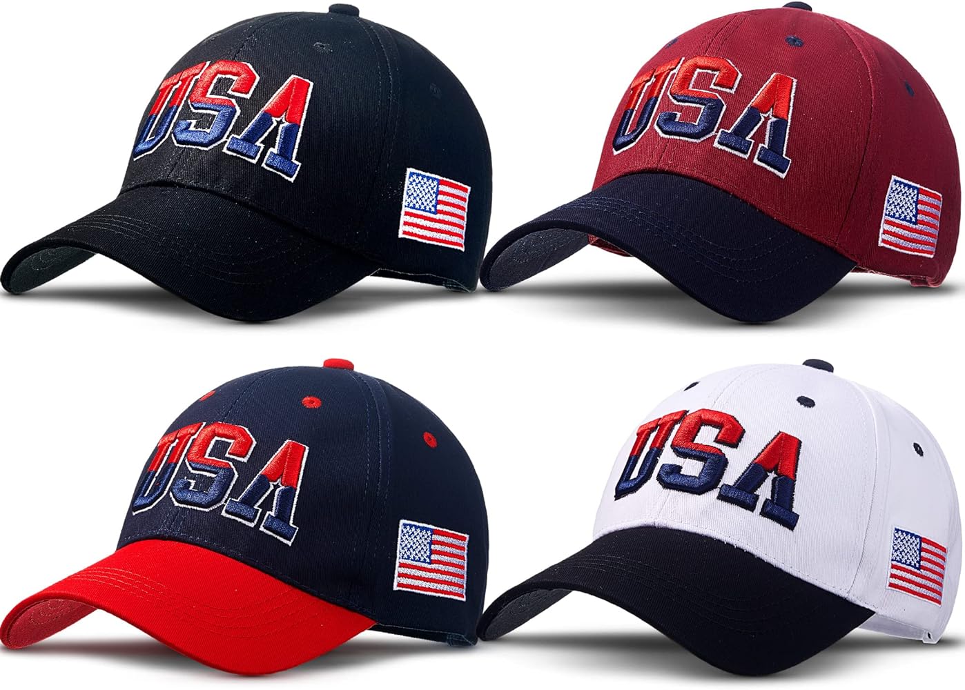 Zhanmai 4 Pieces Usa Hats for Men American Flag Baseball Cap Usa Flag Patriotic Tactical Hat Adjustable Embroidered Dad Hat for Men Women Teens