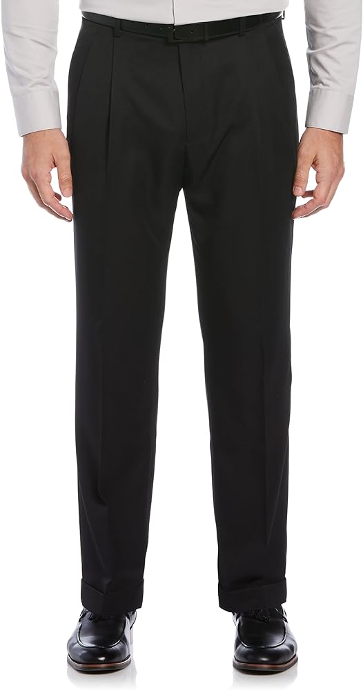 Perry Ellis Portfolio Men's Double Pleated Dress Pants with Elastic Waist, Classic Fit, Stretch Non-iron Fabric