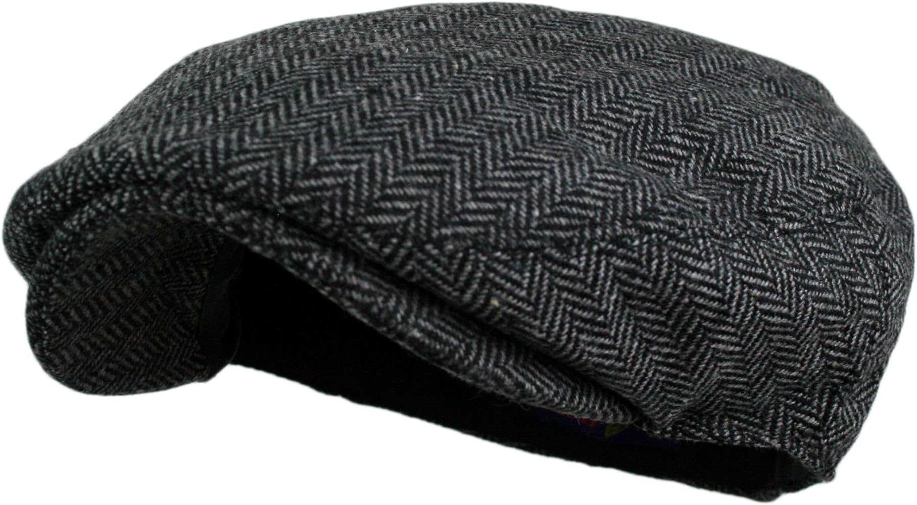 Men's Classic Herringbone Tweed Wool Blend Newsboy Ivy Hat (Large/X-Large, Charcoal)