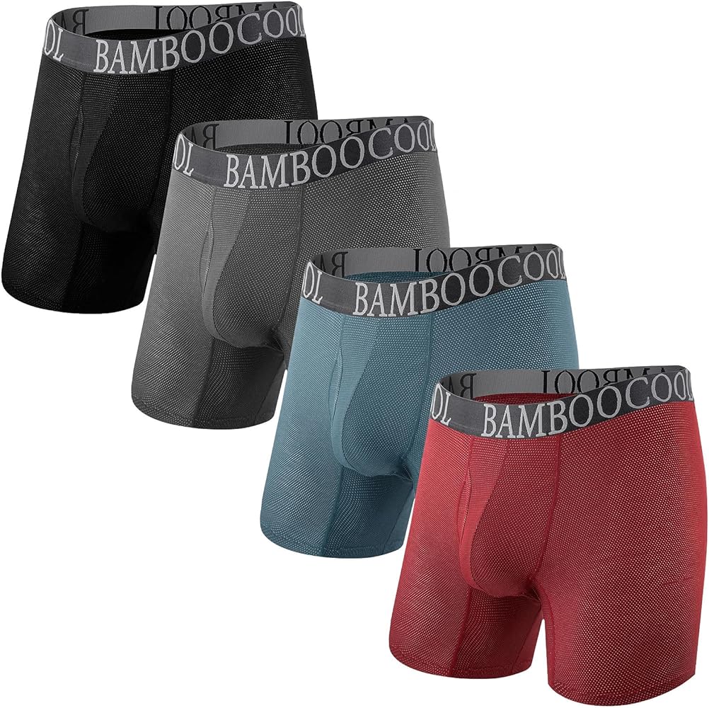 BAMBOO COOL Men's Cool Breathable Mesh Underwear Moisture-Wicking Boxer Briefs Performance 4 Pack