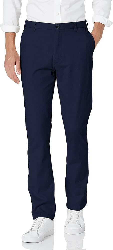 IZOD Men's Saltwater Stretch Flat Front Straight Fit Chino, Cadet Navy, 34W x 32L