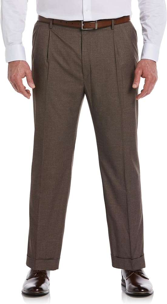 Savane Men's Big & Tall Performance No Iron Double Pleated Gabardine Pants with Expandable Waistband