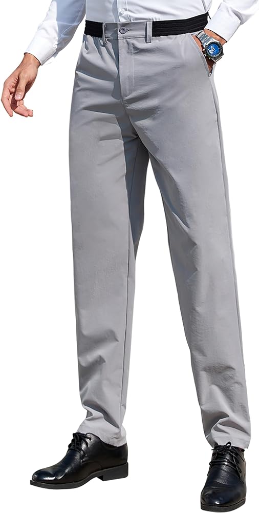 Mens Fashion Dress Pants Slim Flat Front Elastic Waisted Slacks Business Casual(Regular and Big & Tall Sizes)