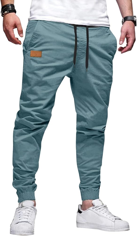 JMIERR Mens Casual Joggers Pants - Cotton Drawstring Chino Cargo Pants Hiking Outdoor Twill Track Jogging Sweatpants Pants