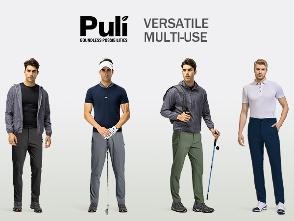 PULI Golf Pants Men Stretch Slim Fit Dress Casual Work Hiking Tapered Waterproof Pants