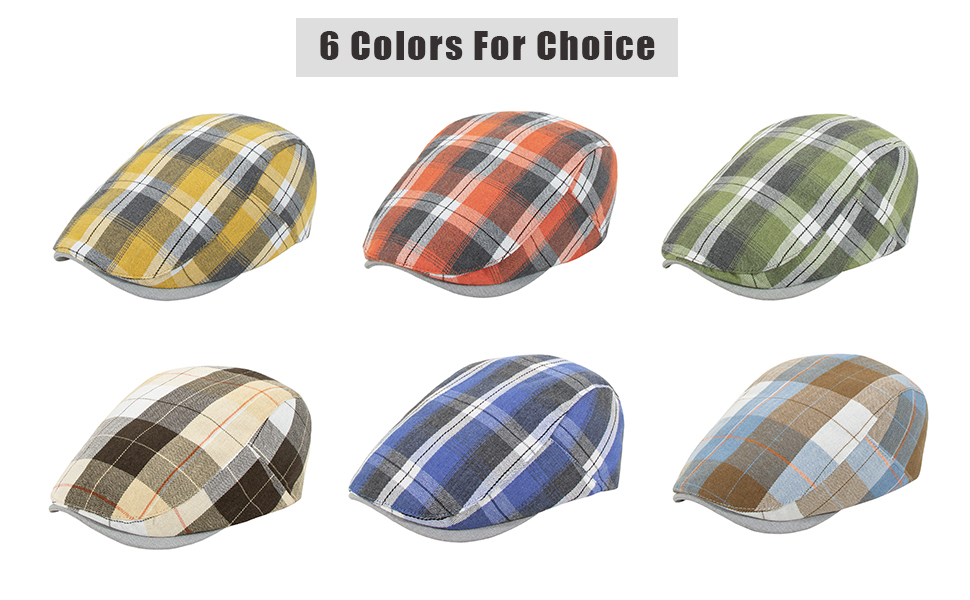 Men''s Newsboy Hat Flat Ivy Gatsby Cap Adjustable Colorful Plaid Driving Cap