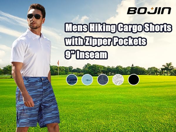 BOJIN Mens Hiking Cargo Shorts with Zipper Pockets