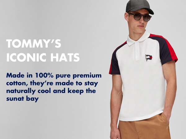 Tommy''s Iconic Hats: Made in 100% pure cotton canvas, they stay naturally cool and keep the sun away