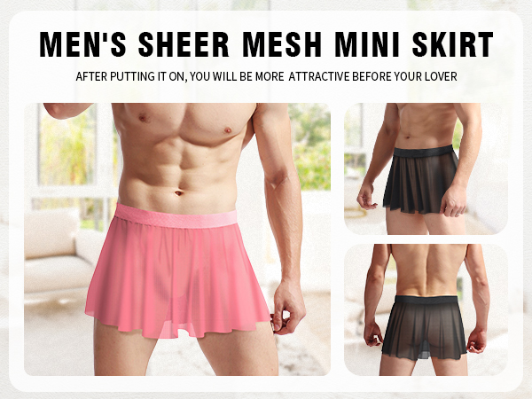 Mens Sissy Sheer Mini Skirt Tulle Micro Skirts Underwear