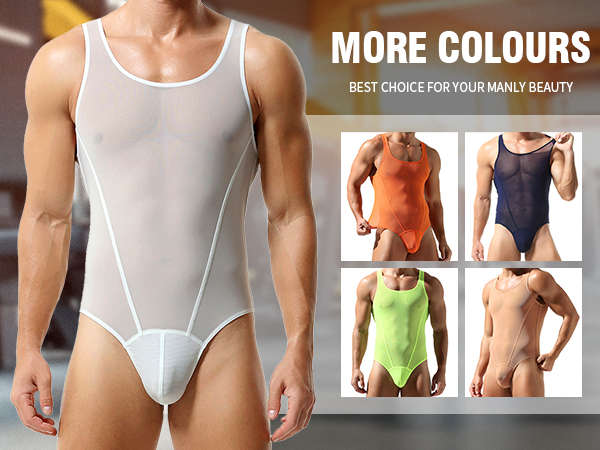 Mens Bodysuits Leotrad Wrestling singlet Shapewear Jockstrap Mesh Fitness Jumpsuits Thongs