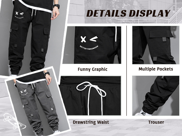 Graphic Cargo Pants Casual Drawstring Multiple Pocket High Waisted Street Pants