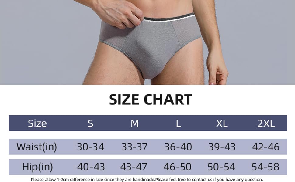 mens bikini brief size chart