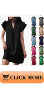 B0CXCZ449D Women''s V Neck Ruffle Cap Sleeve Tunic Mini Dress Solid Loose 2024 Summer Dresses