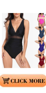 B0CX17XN9D One Piece Swimsuit Women Sexy Mesh Bathing Suit Tummy Control Deep V Neck