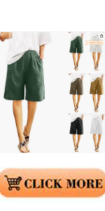 B0CWPHKYWC Women''s Casual Elastic Waist Summer Cotton Linen Shorts with Pockets