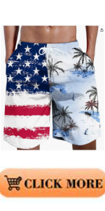 B0CSXCH8N3 American Flag Swim Trunks Men Trendy Patchwork Hawaiian Palm Tree Shorts with Pockets