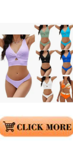 B0CX4Q2L17 Women''s Bikini Sets Two Piece Swimsuit High Waisted Bottom Front Knot Cutout