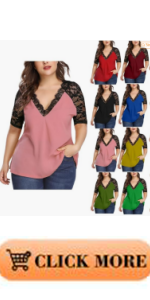 B0CW9GC3BN Womens Summer Plus Size Tops Blouses Short Sleeve Shirts Lace V Neck Splicing T-Shirt