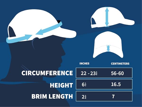 Mens UV Running Hat size chart