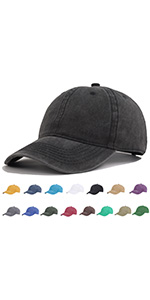 Black Vintage Washed Cotton Plain Baseball Cap