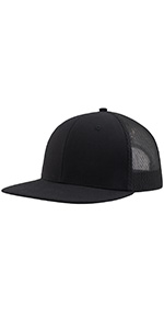 Black Flat Bill Mesh Trucker Hat 