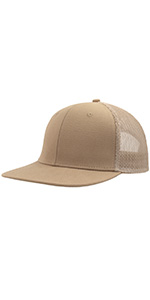 Khaki Flat Bill Mesh Trucker Hat