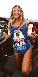 Women wearing fun usa patiotic tank top at the beach