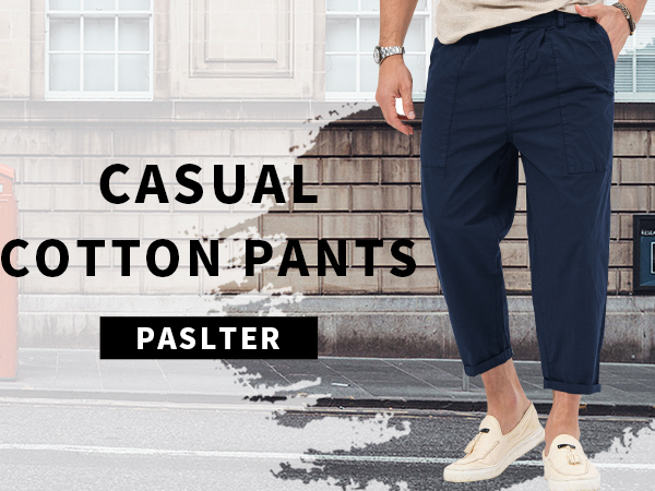 Mens Cotton Pants Cargo Loose Casual Relaxed-Fit Outdoor with Pockets 