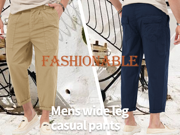 Mens Cotton Pants Cargo Loose Casual Relaxed-Fit Outdoor with Pockets 