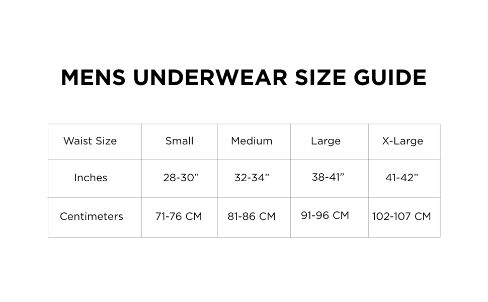 MENS UNDERWEAR SIZE CHART