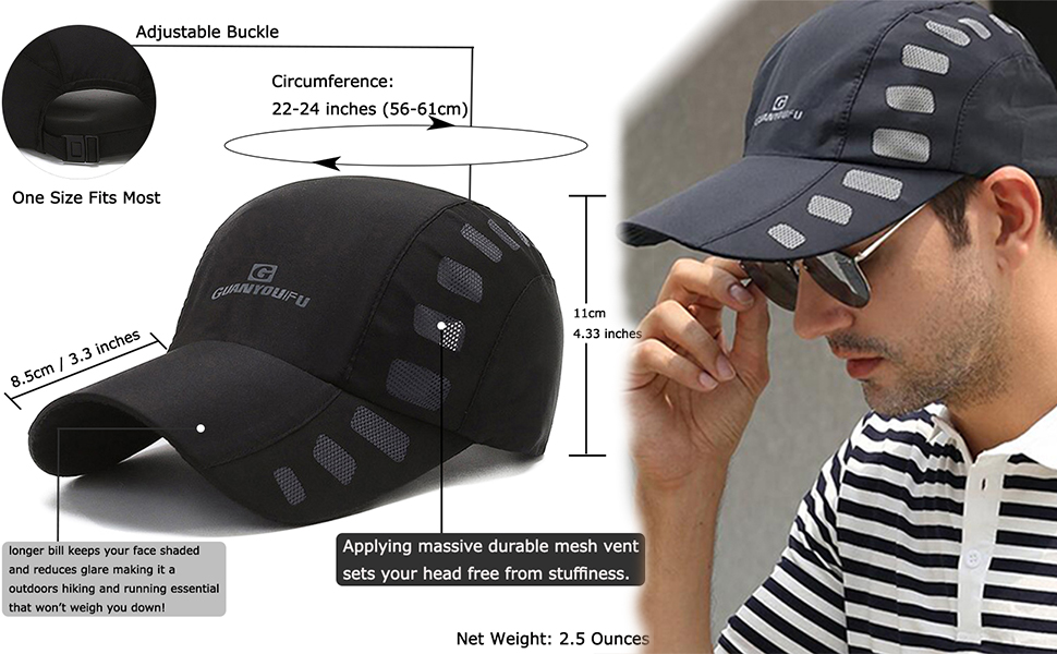 Quick Drying Baseball Cap UPF50+ Sun Protection Sport Hat Lightweight Breathable Mesh Running Ha