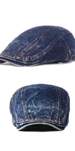 Washed Cotton Denim Newsboy Hat Flat Ivy Gatsby Cabbie Driving Hunting Cap for Men Women…