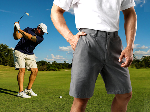 JOGAL Mens Regular Fit Flat Front Golf Shorts Daily Casual Work Wear Chino Shorts