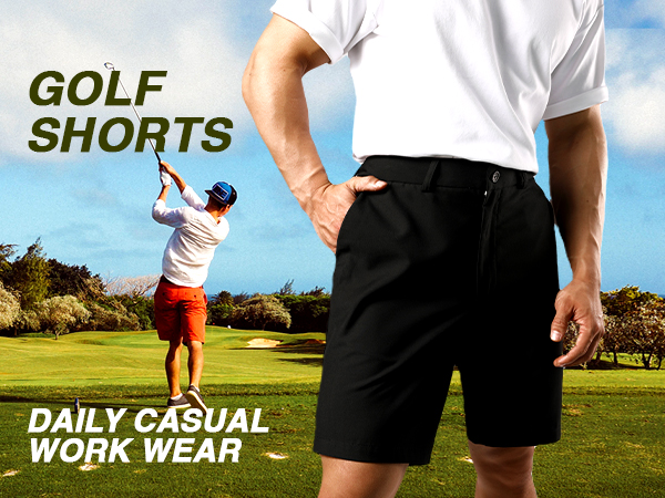 JOGAL Mens Regular Fit Flat Front Golf Shorts Daily Casual Work Wear Chino Shorts