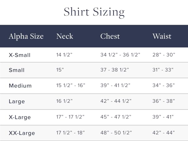 shirt polo button down size chart 