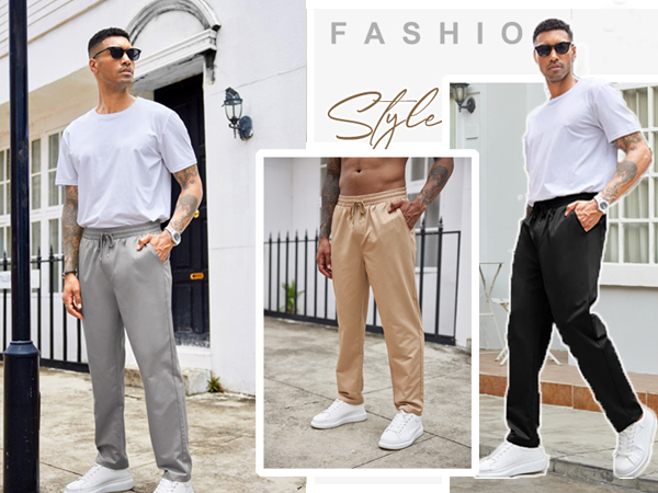 casual pants for men regular fit straight fit relaxed fit elastic waist casual pants for men