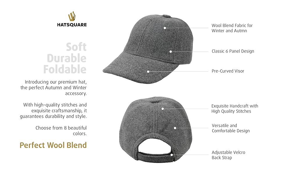 Wool blend winter baseball men cap